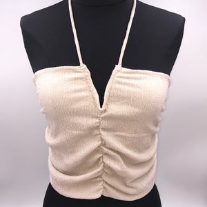 (3/$20) H&M Beige, Stretchy Rouged Halter Top
